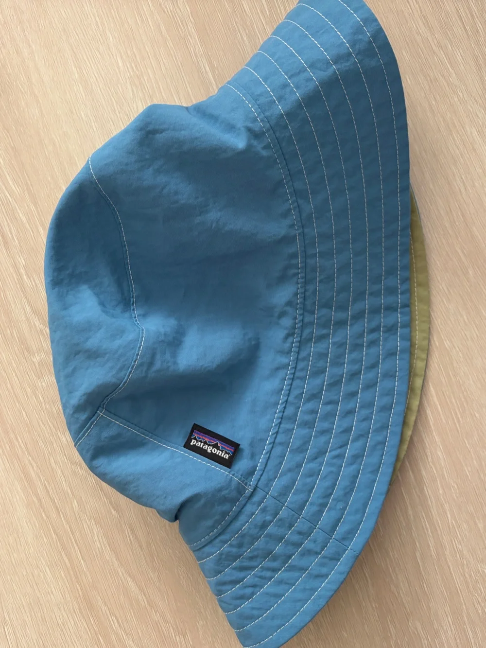 Patagonia Kids Reversible Bucket Hat in Olive and Sky Blue